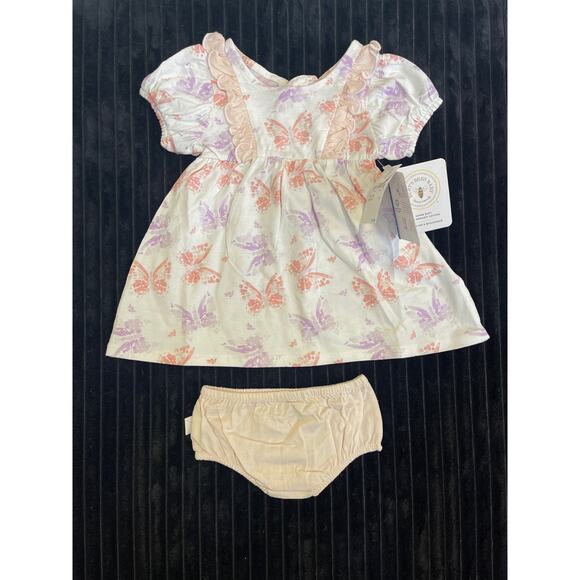 Burt's Bees Baby Organic 3-6M 2-Piece Short Sleeve Butterfly Dress & Bloomer - Picture 1 of 2